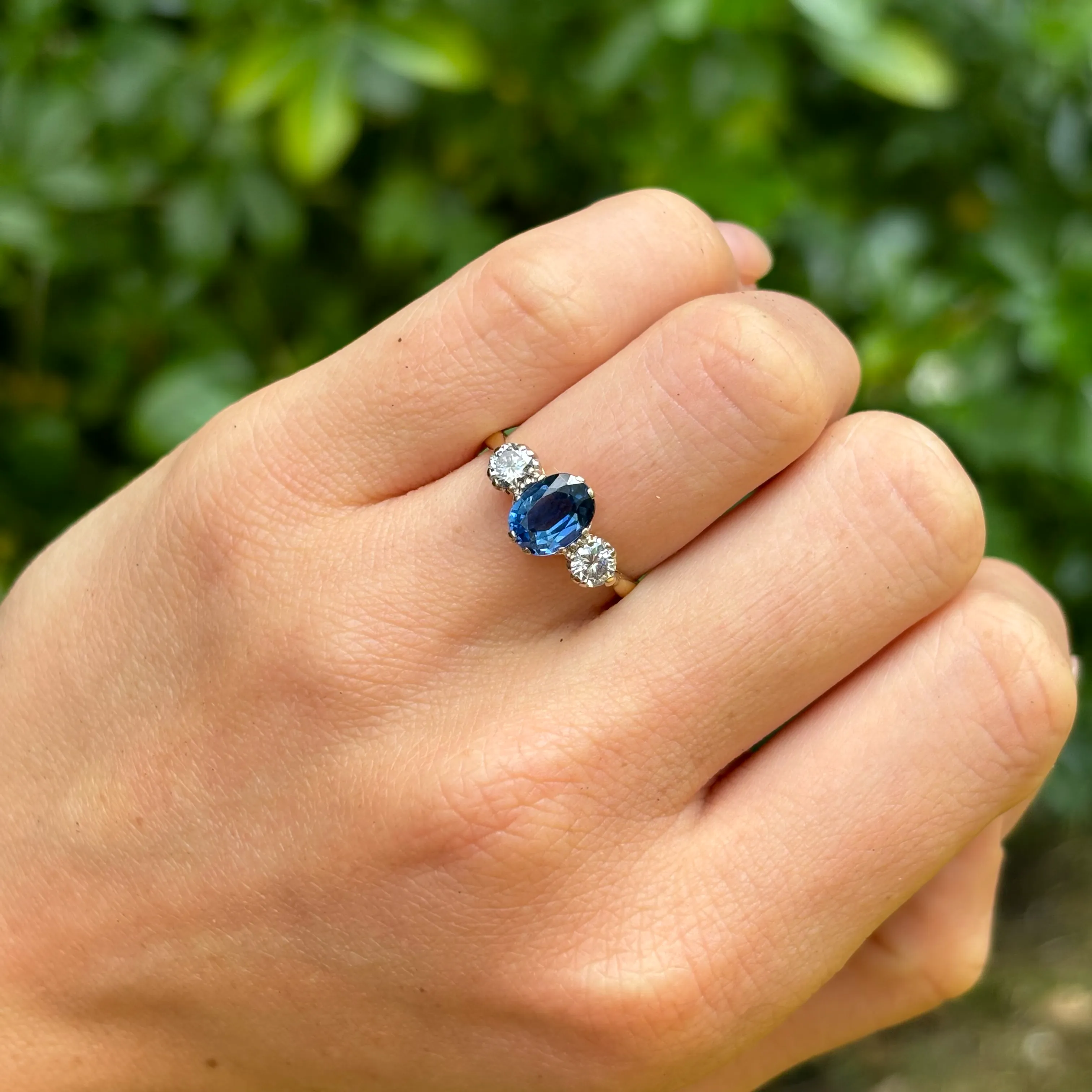 Vintage, 1980s sapphire & diamond three-stone ring