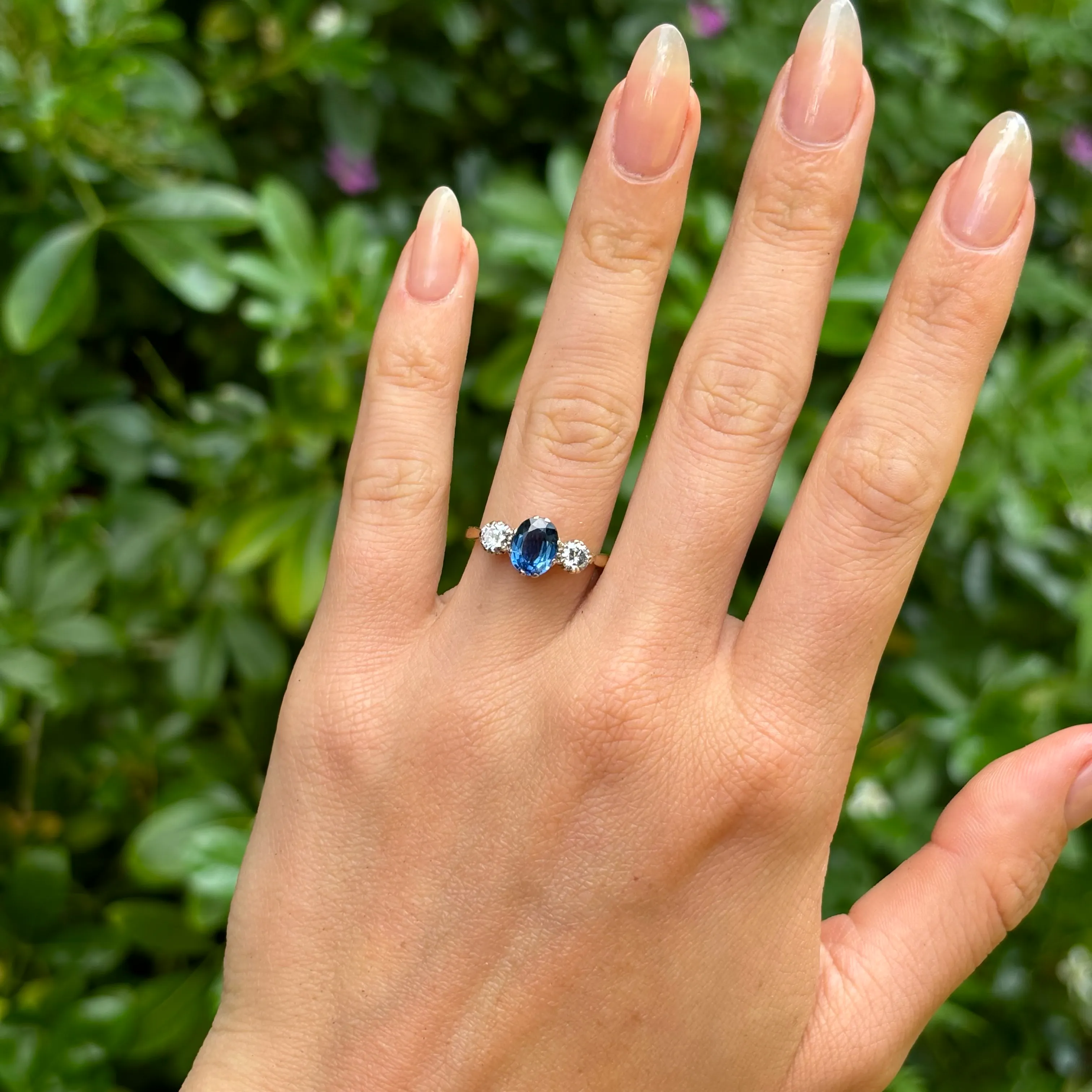 Vintage, 1980s sapphire & diamond three-stone ring