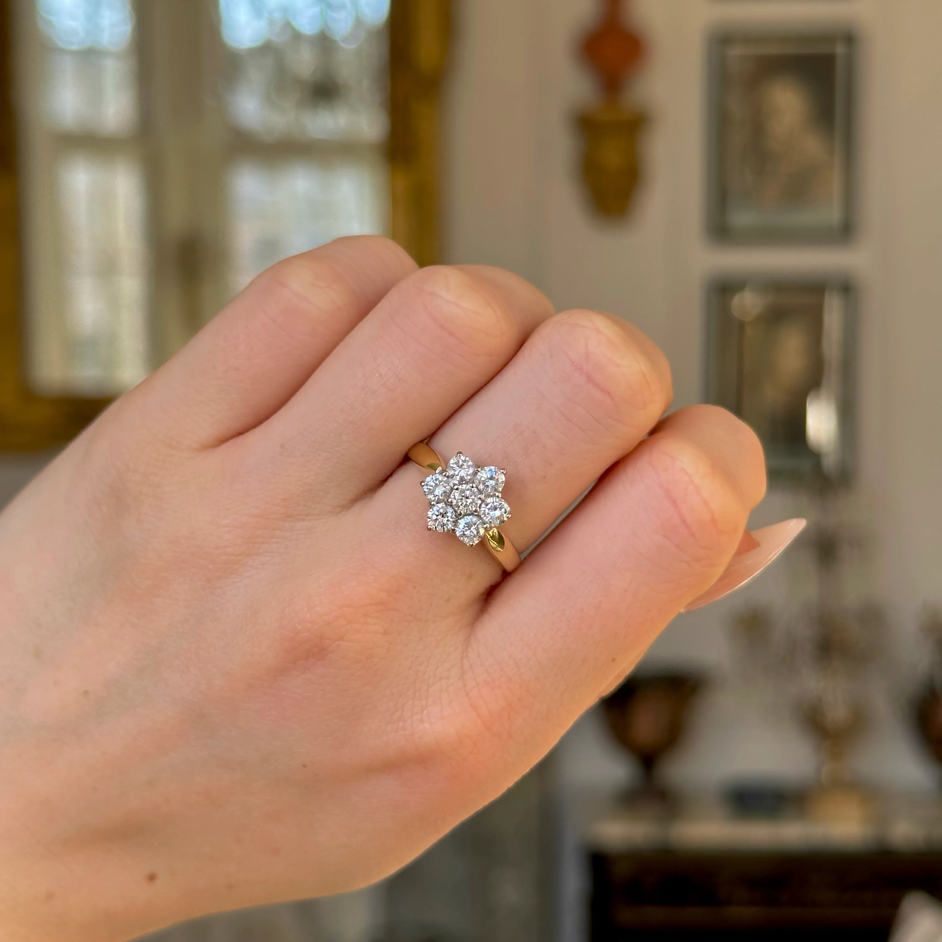 Vintage, 1990s diamond cluster engagement ring