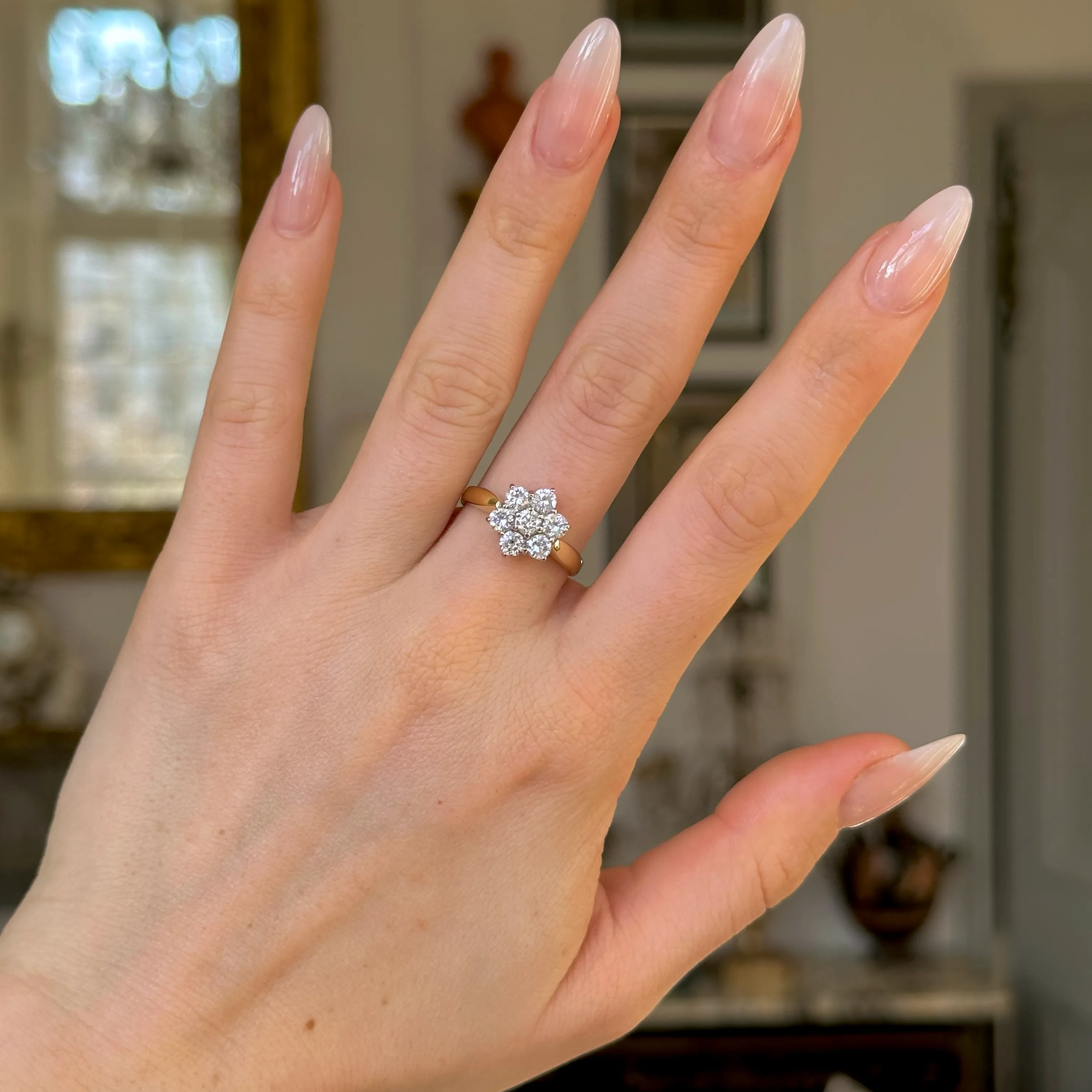 Vintage, 1990s diamond cluster engagement ring