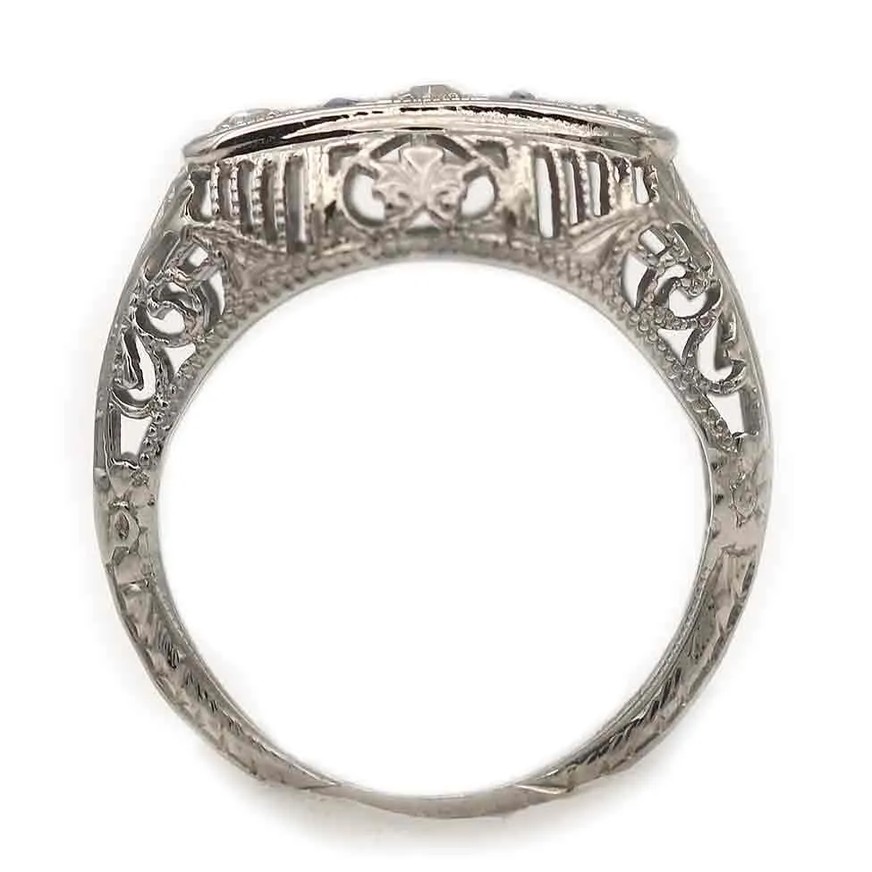 Vintage 3 Stone Diamond & Sapphire Engagement Ring