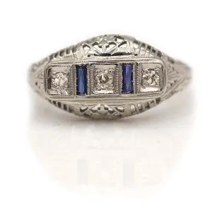Vintage 3 Stone Diamond & Sapphire Engagement Ring