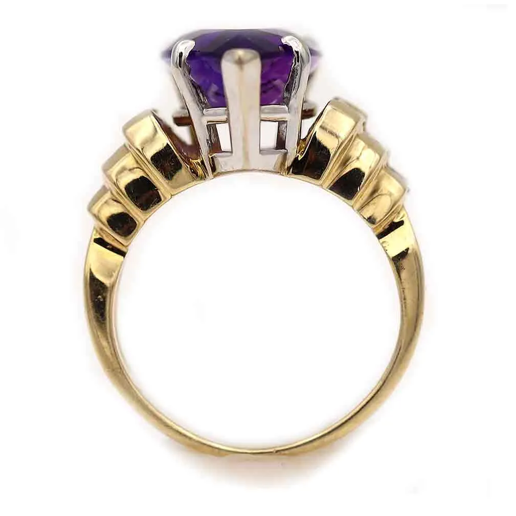 Vintage 5.50 Ct Pear Shape Amethyst & Baguette Diamond Engagement Ring