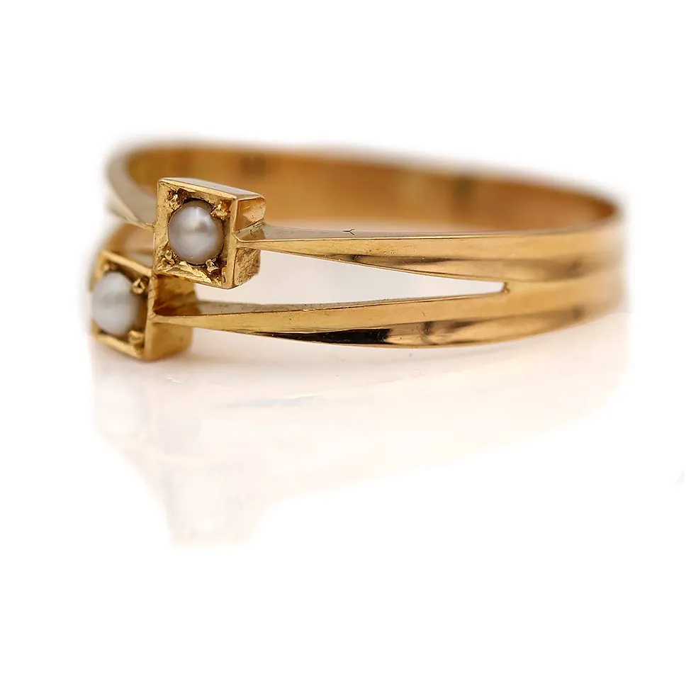 Vintage Dainty Geometric Square Pearl Wedding Ring