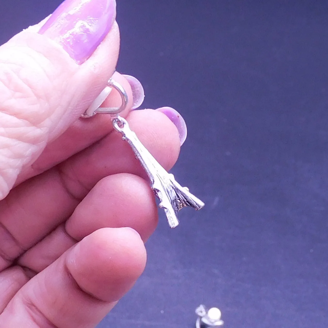 Vintage Eiffel Tower Clip on Earrings with Rhinestones (7199c)