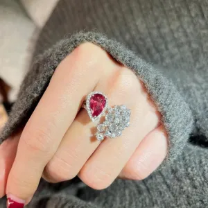 VINTAGE FASHION RINGS Luxury Burgundy AAA  Zircon Flower Engagement Rings