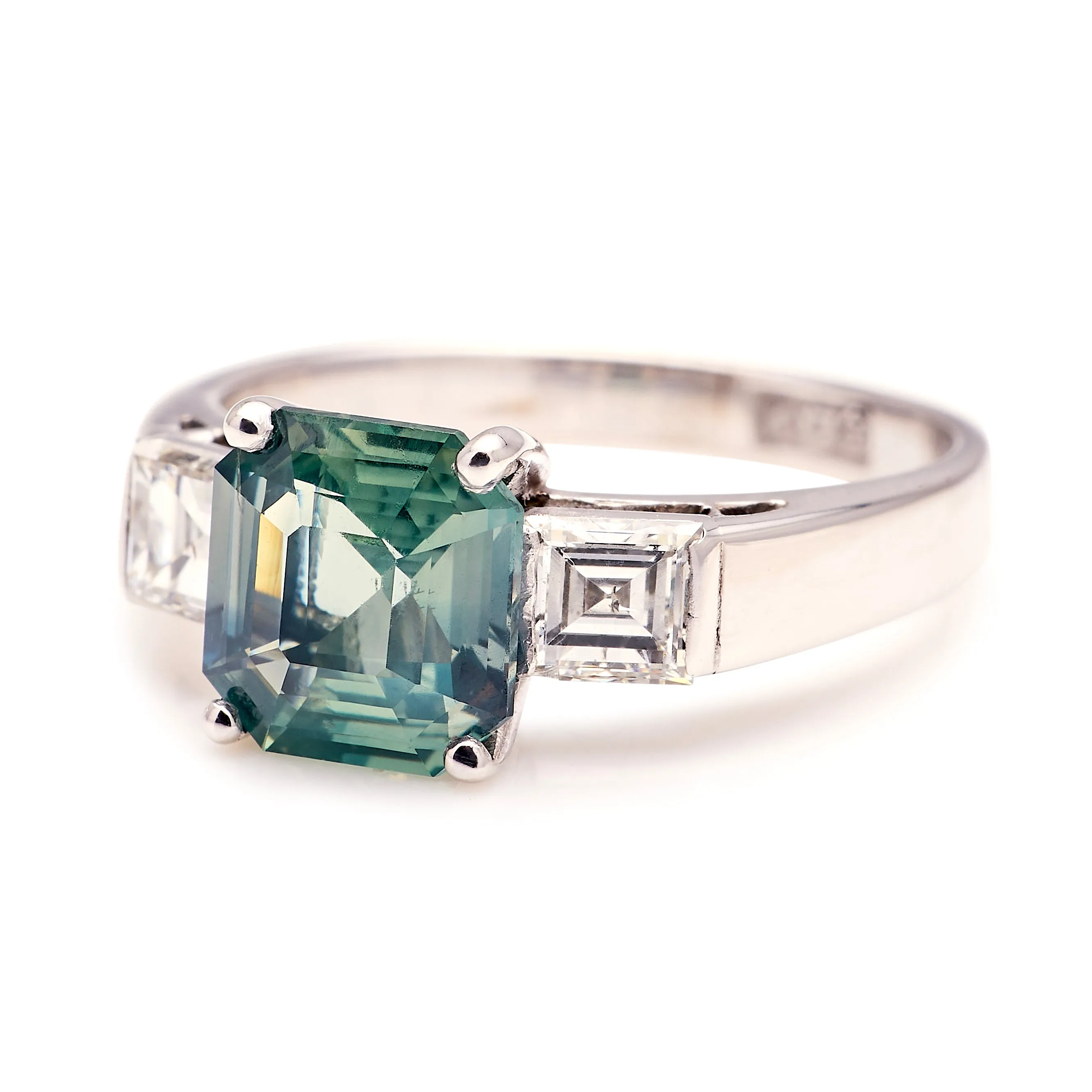 Vintage, green sapphire & diamond three-stone ring