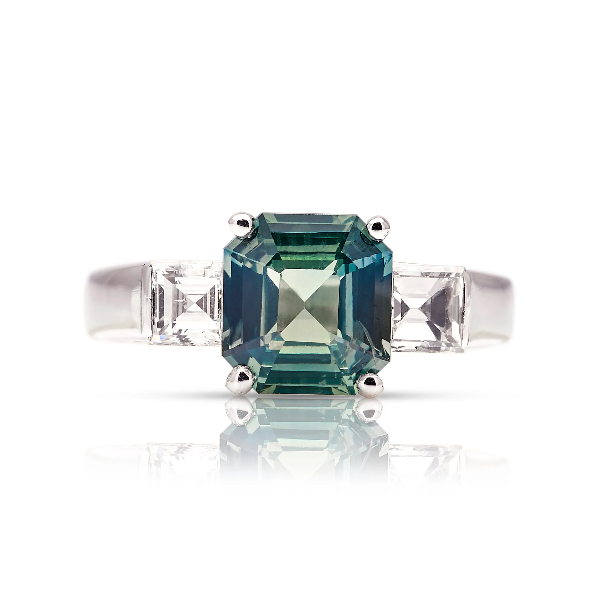 Vintage, green sapphire & diamond three-stone ring
