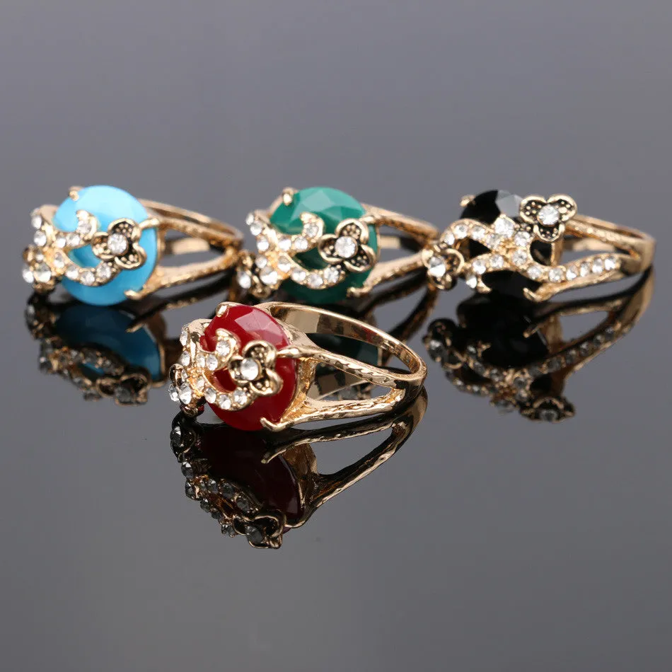 Vintage Jewelry Black Ring For Women 18K Gold Mosaic Crystal Bohemia Wedding Rings
