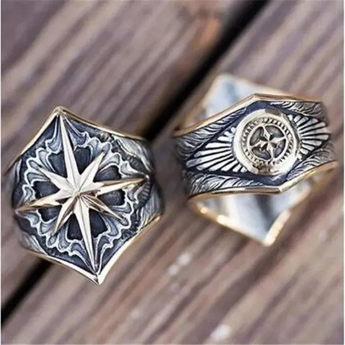 Vintage Men's Dual-Tone Glyph Rings