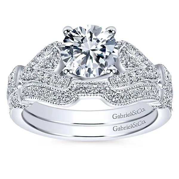 Vintage Pave V-Shank Diamond Ring 14K White Gold 385A