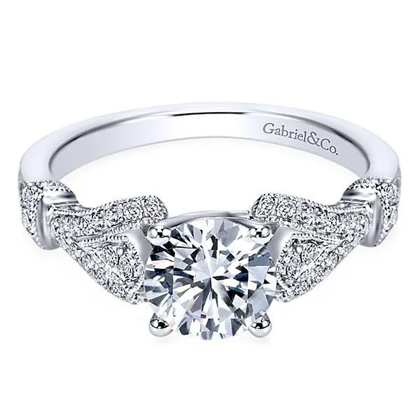 Vintage Pave V-Shank Diamond Ring 14K White Gold 385A