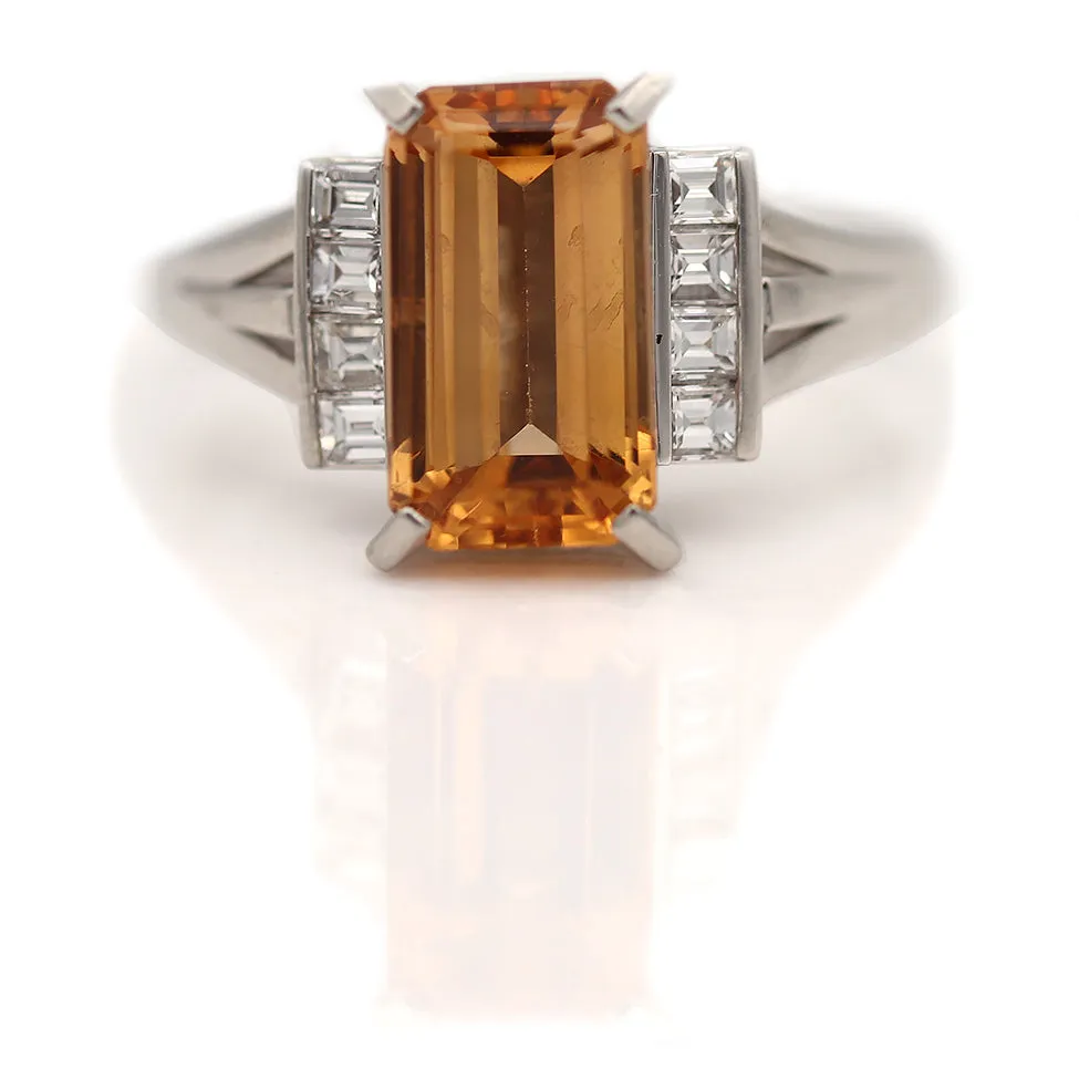 Vintage Rectangular Cut Topaz Engagement Ring 2.50 Ct 1970s