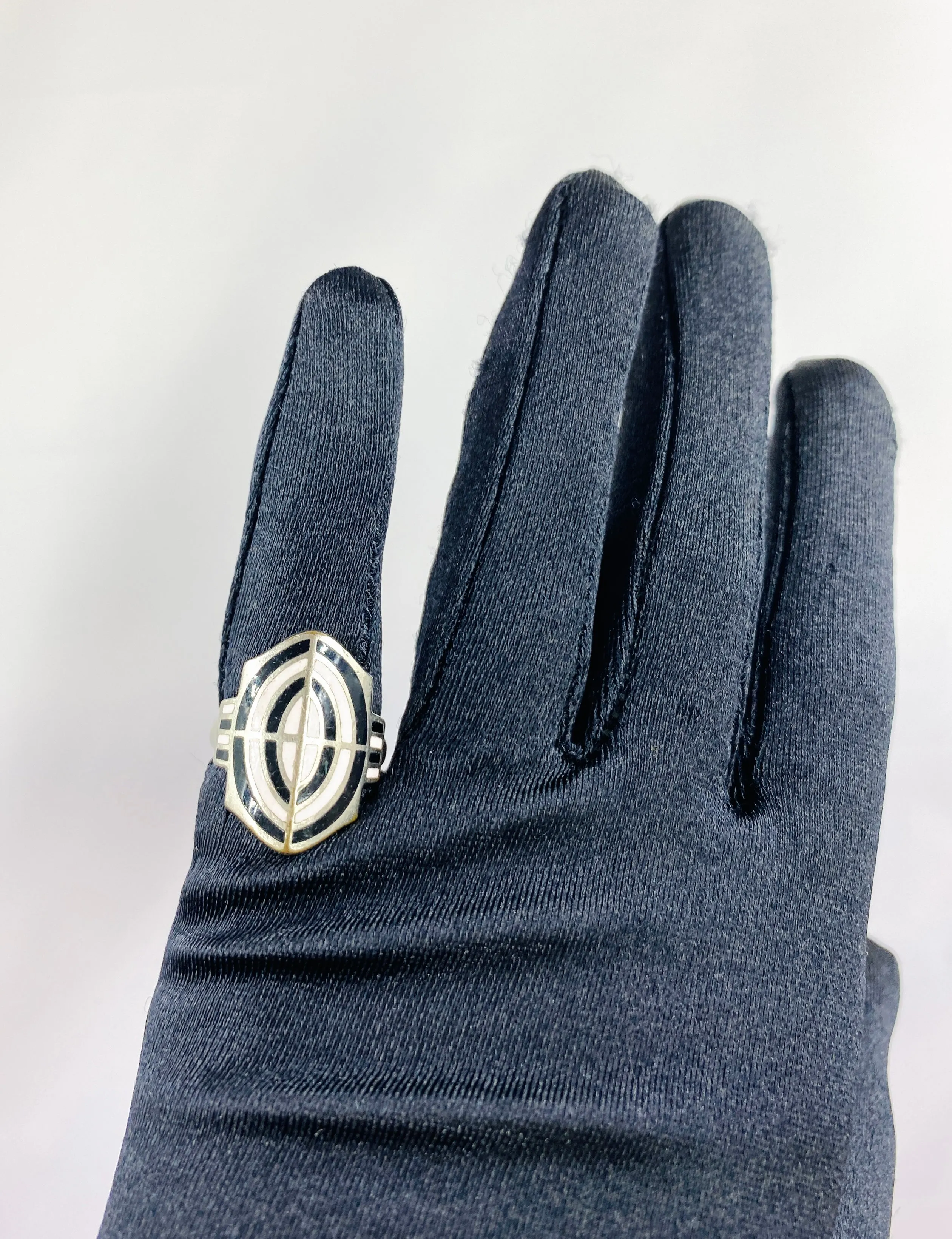 Vintage Silver Art Deco Enamel Signet Ring, Size 5