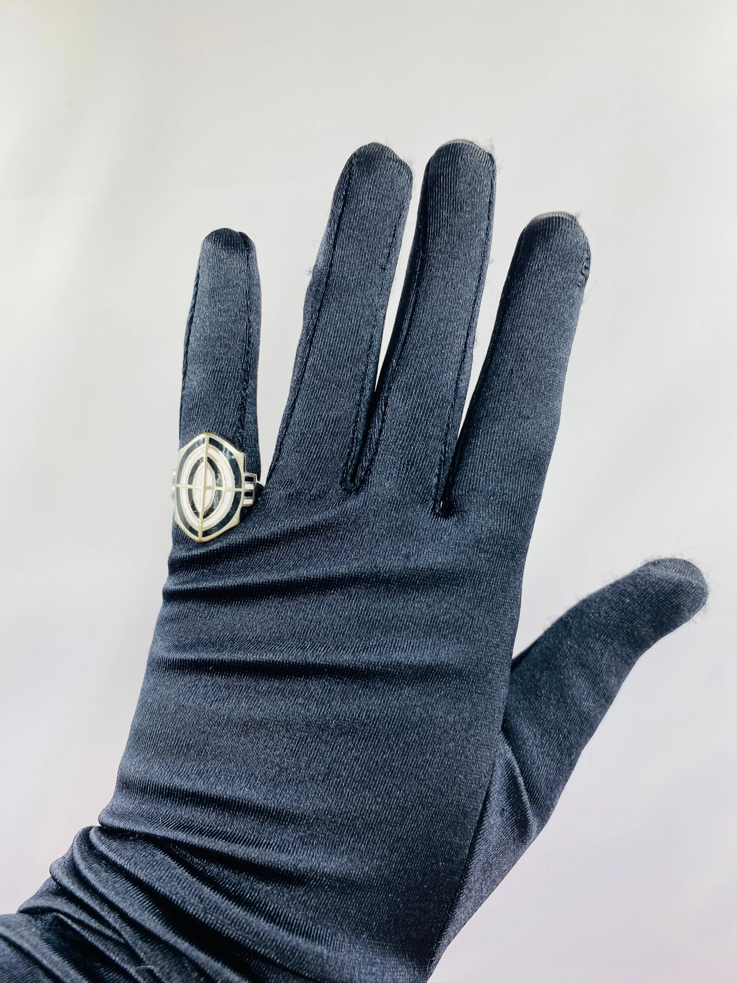 Vintage Silver Art Deco Enamel Signet Ring, Size 5