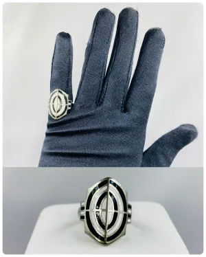 Vintage Silver Art Deco Enamel Signet Ring, Size 5
