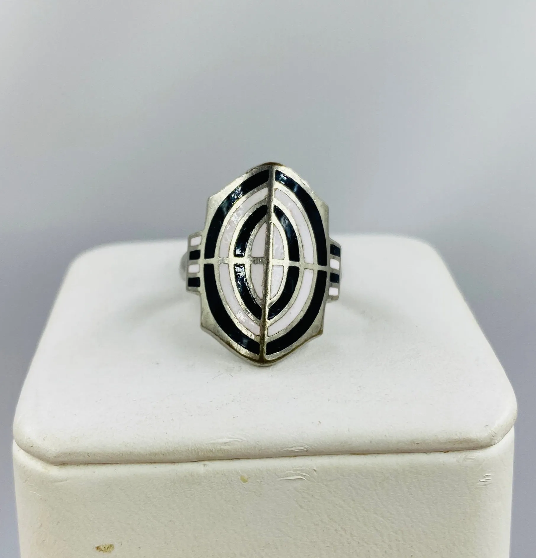 Vintage Silver Art Deco Enamel Signet Ring, Size 5