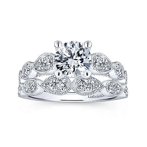 Vintage Station Round Diamond Ring .46 Cttw 14K White Gold 386A