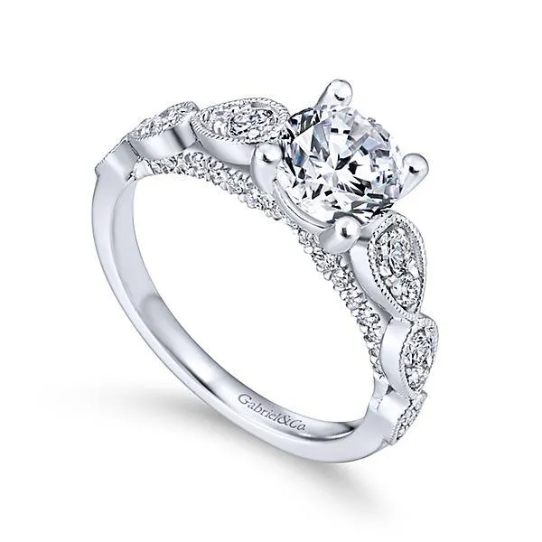 Vintage Station Round Diamond Ring .46 Cttw 14K White Gold 386A