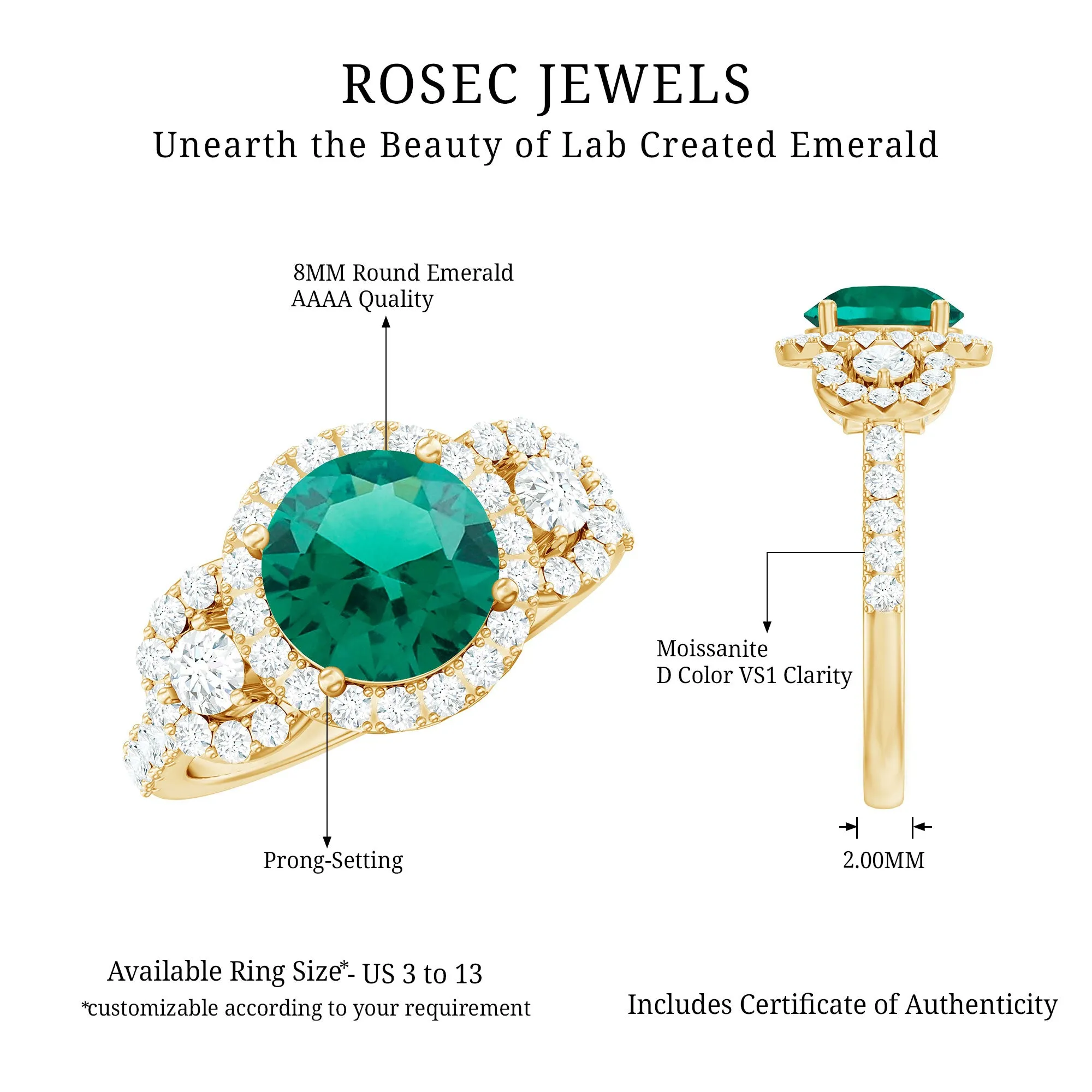 Vintage Style Lab Grown Emerald and Moissanite Engagement Ring