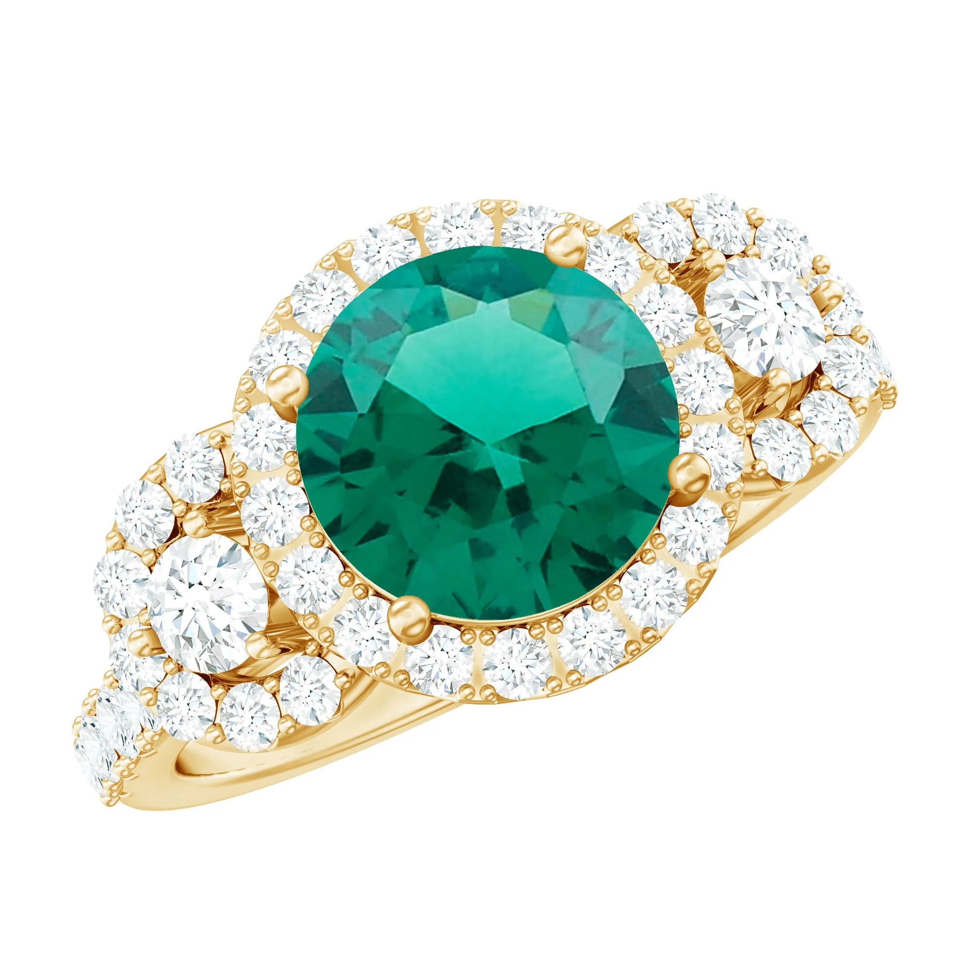 Vintage Style Lab Grown Emerald and Moissanite Engagement Ring