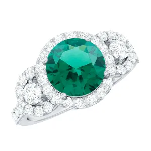 Vintage Style Lab Grown Emerald and Moissanite Engagement Ring