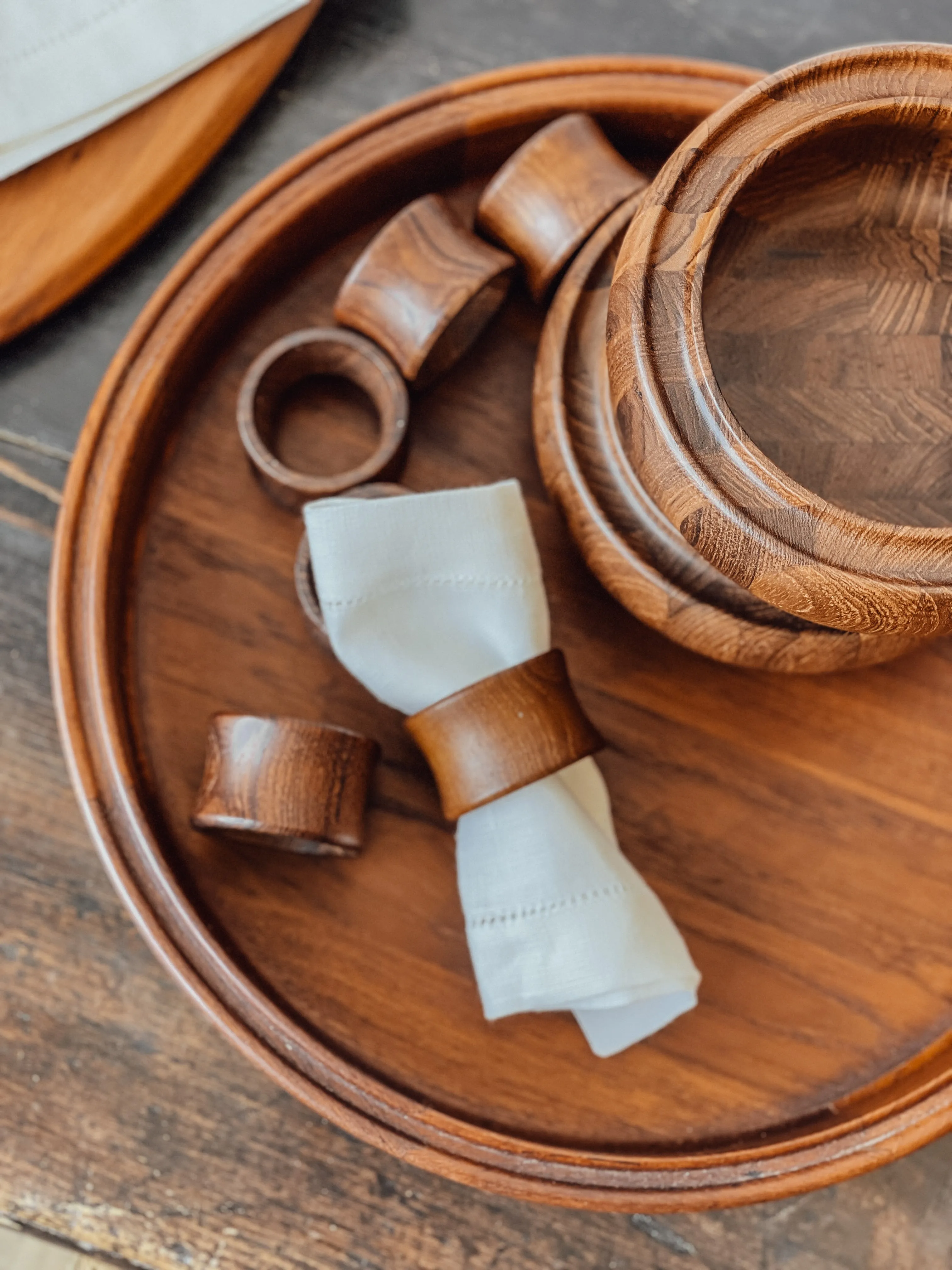 Vintage Teak Napkin Rings (Set of 6)