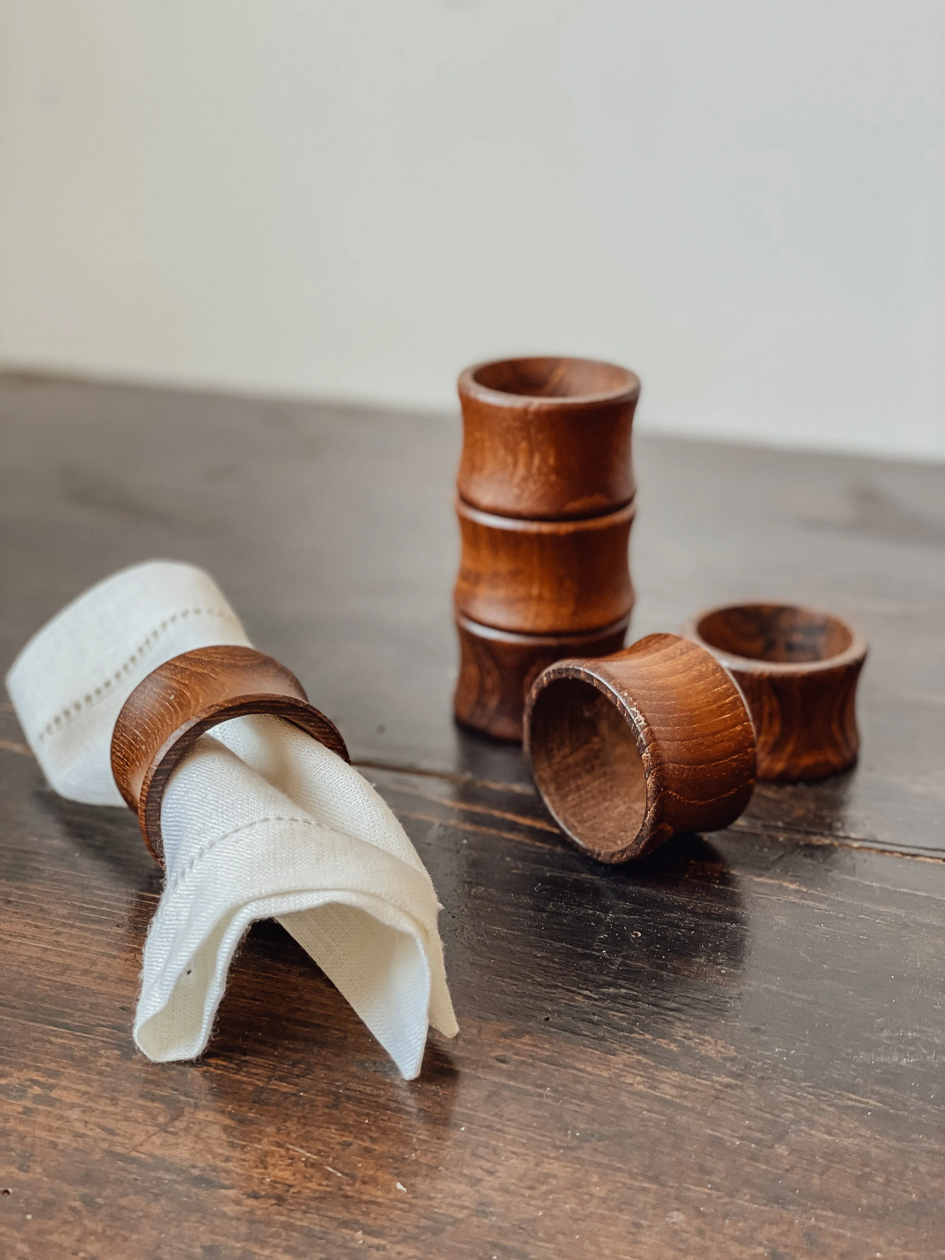Vintage Teak Napkin Rings (Set of 6)
