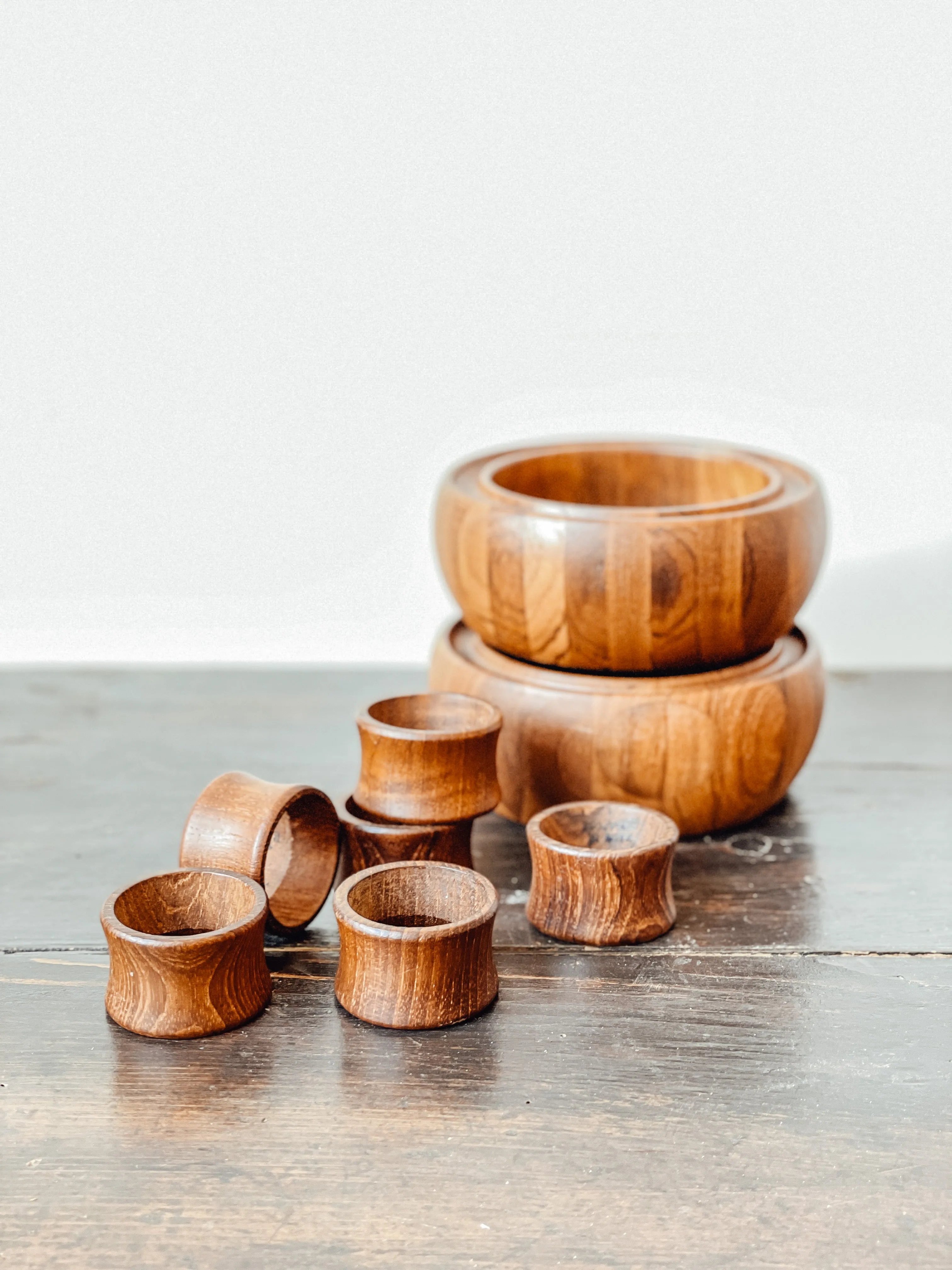 Vintage Teak Napkin Rings (Set of 6)