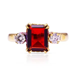 Vintage, three-stone garnet & diamond ring