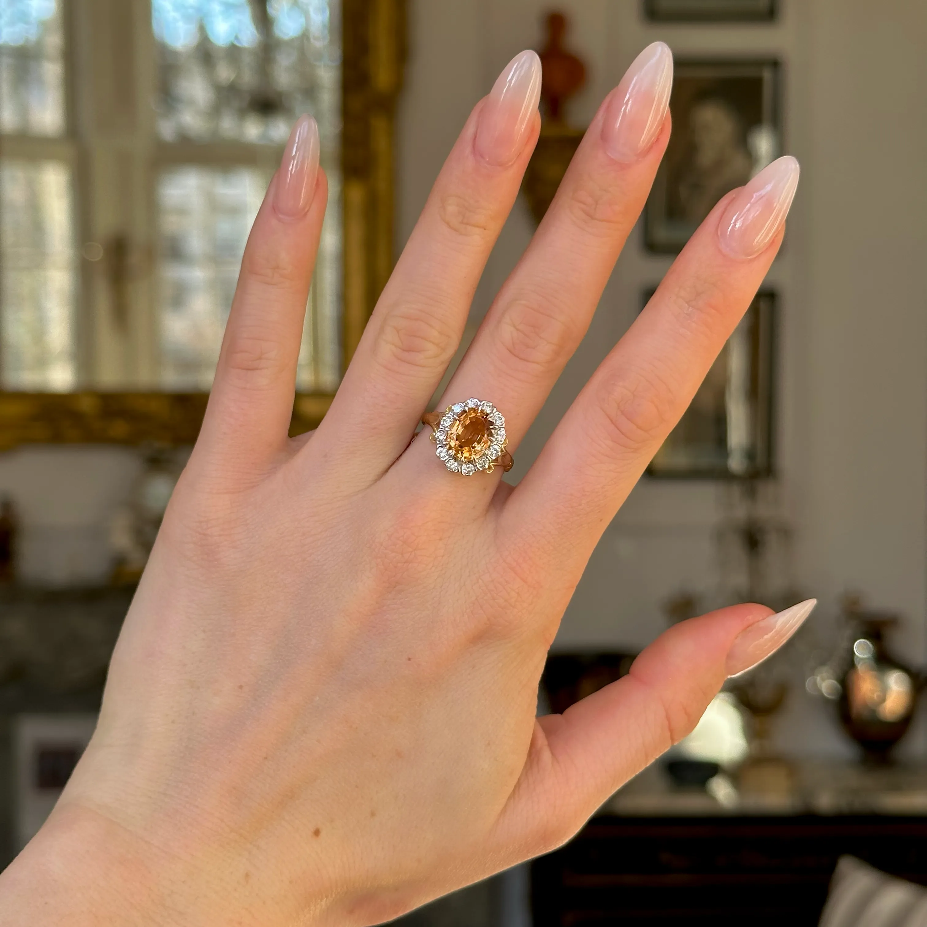 Vintage, topaz and diamond cluster ring, 18ct yellow gold