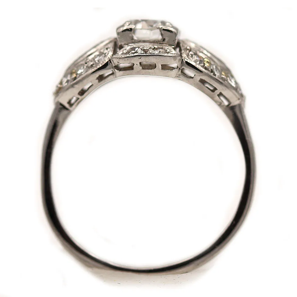 Vintage Transitional Cut Diamond Engagement Ring with Navette Side Stones