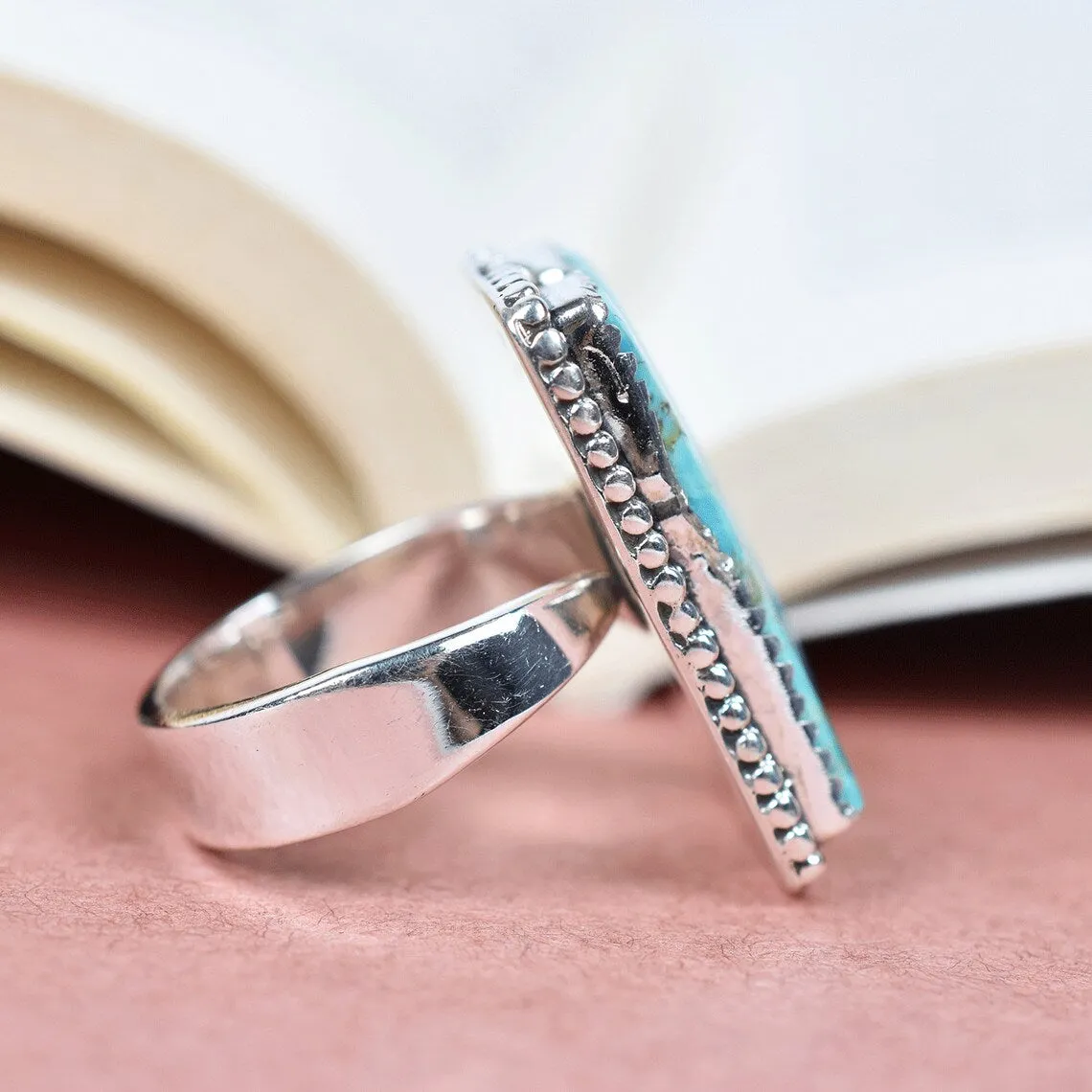 Vintage Two Stone Rectangle Turquoise Southwestern Style Ring - 925 Sterling Silver Rings