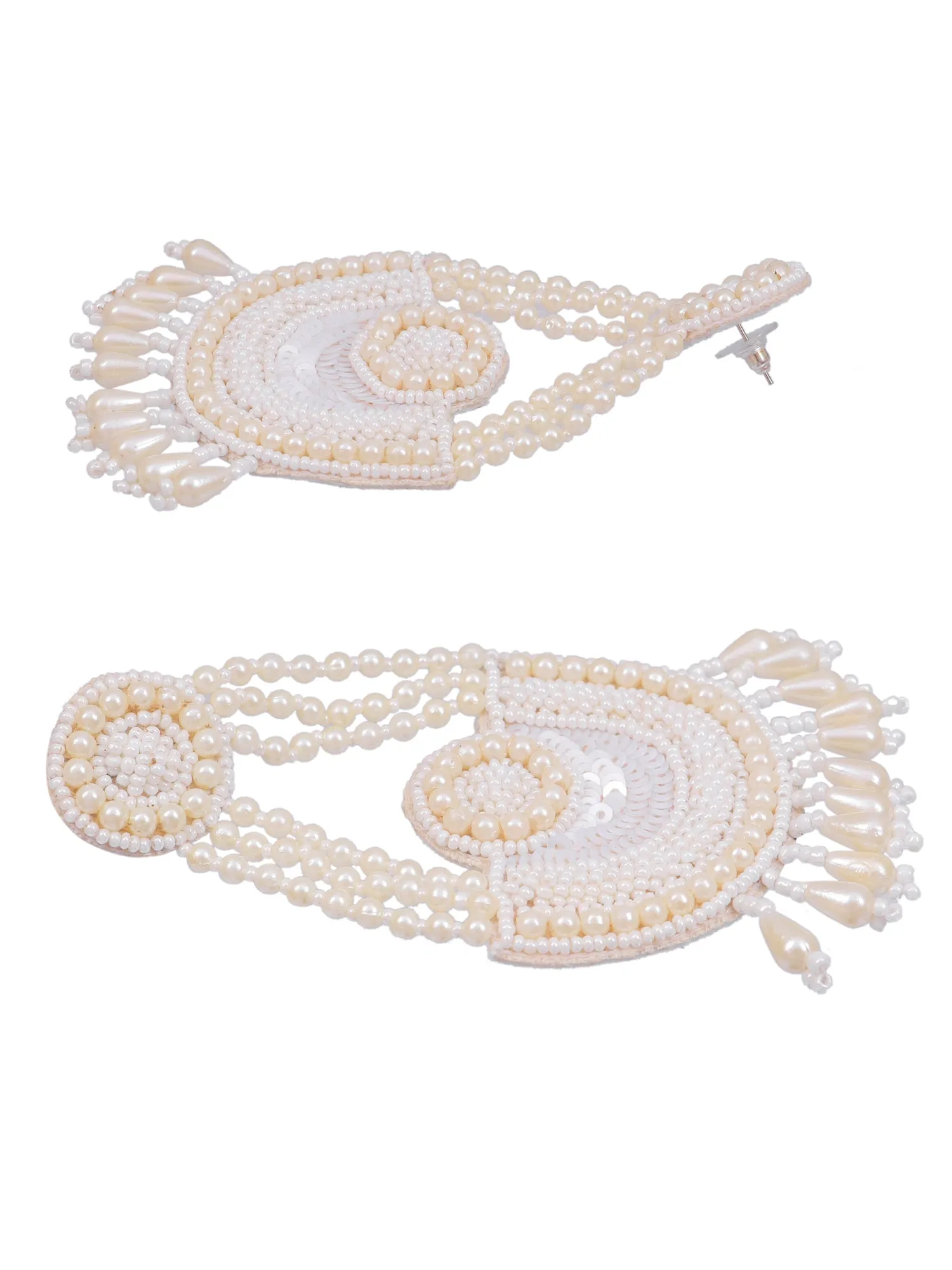 White Beaded Majesty: Handcrafted Contemporary Dangler Earrings