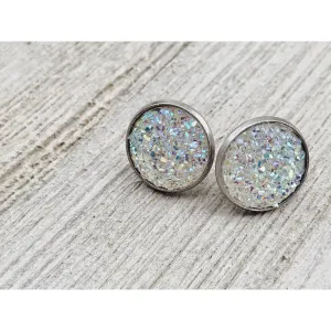 White Glitter Druzy Stud Earrings: Sparkling Elegance for Every Occasion