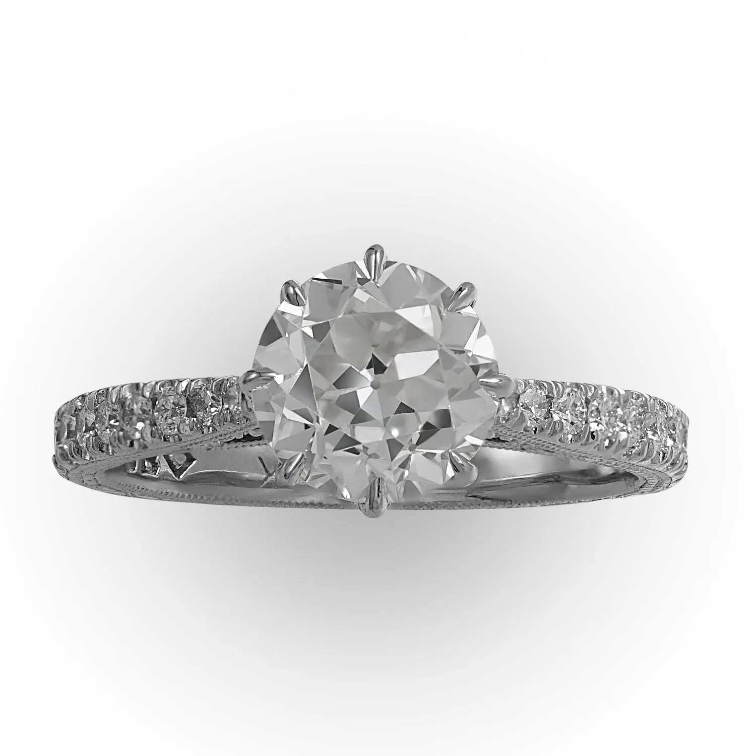 White Old European Cut Diamond in Engraved Ring