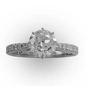 White Old European Cut Diamond in Engraved Ring
