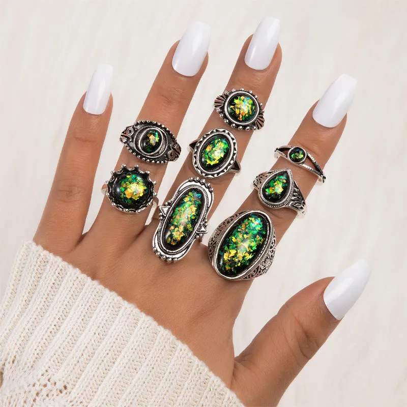 Wholesale Vintage Gemstone Alloy Rings Set of 8