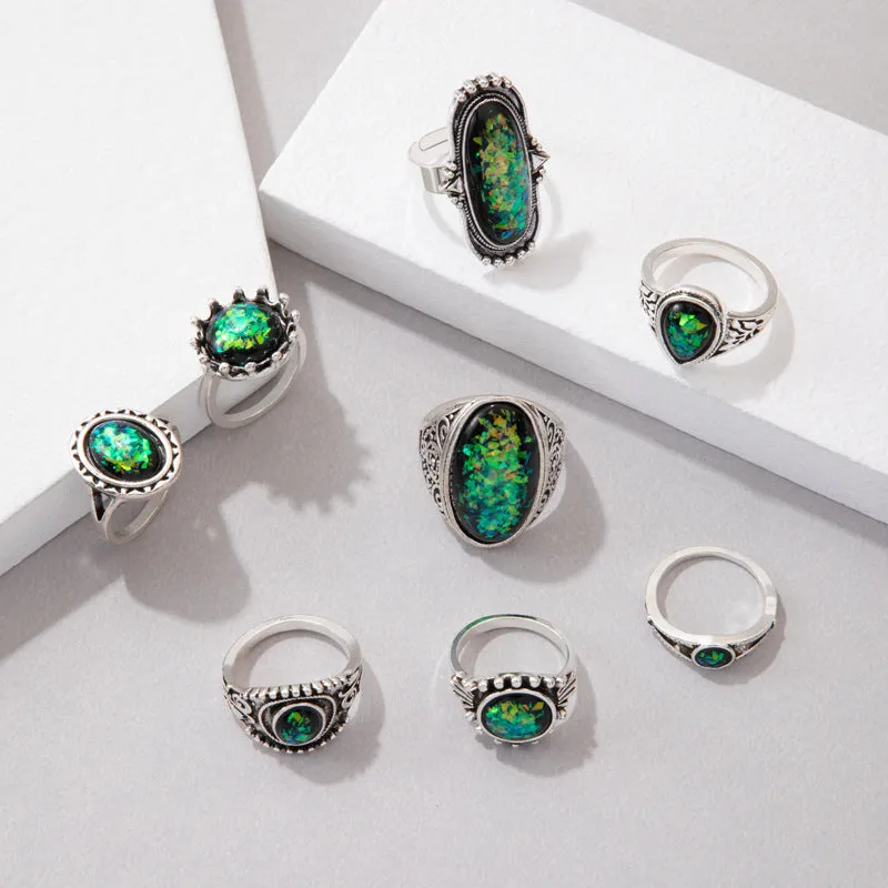 Wholesale Vintage Gemstone Alloy Rings Set of 8