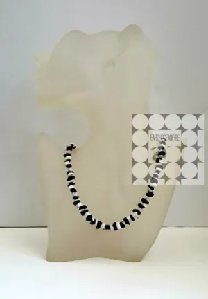 Women's Black and White Gemstone Beaded Necklace Abstract Design