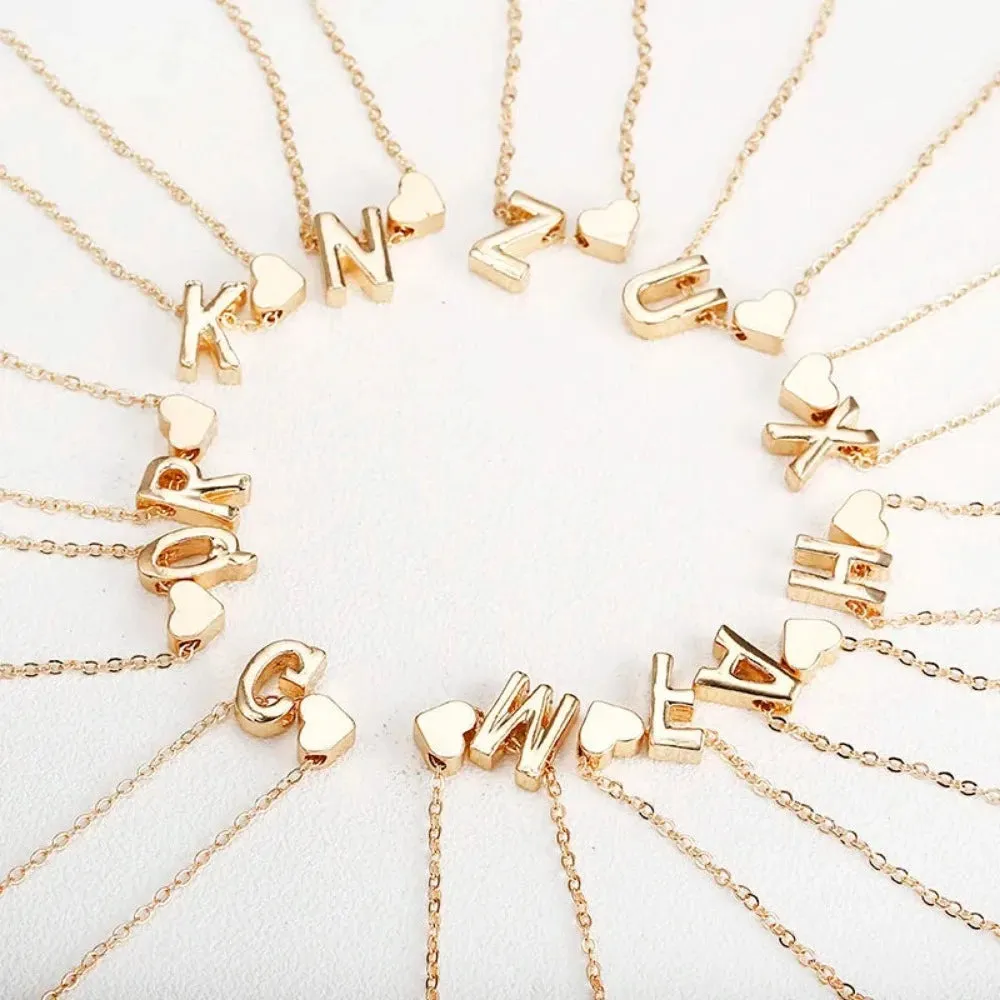 women's necklaces tiny heart initial alphabet silver goldcolor pendants ✈️ free.shipping