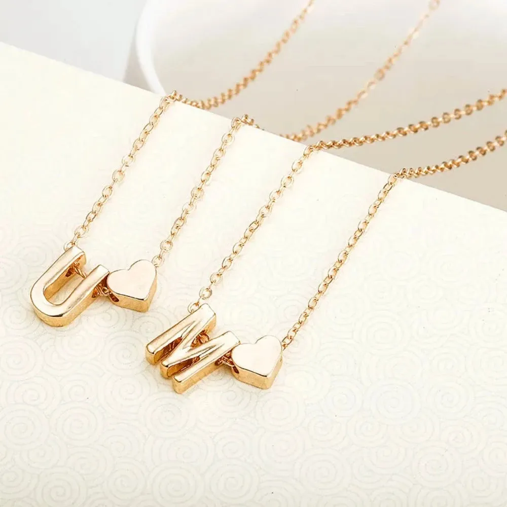 women's necklaces tiny heart initial alphabet silver goldcolor pendants ✈️ free.shipping