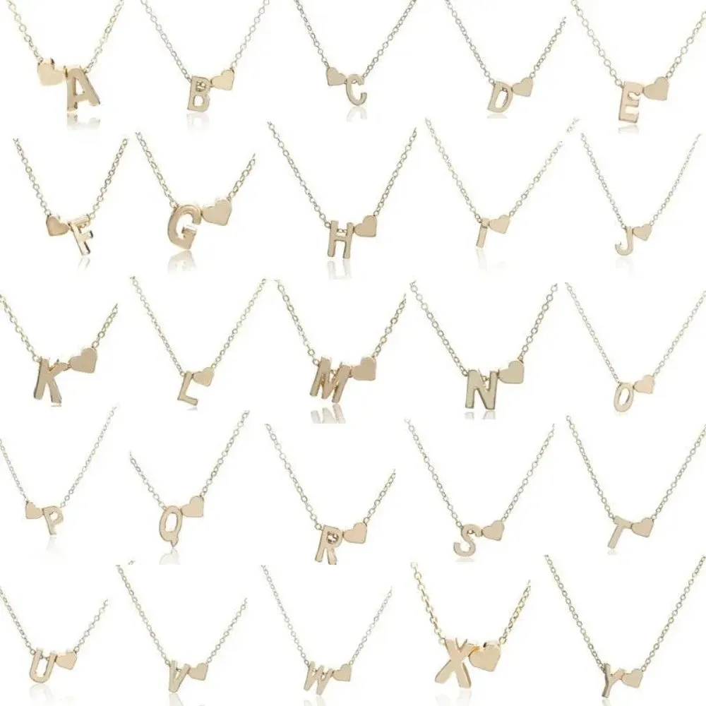 women's necklaces tiny heart initial alphabet silver goldcolor pendants ✈️ free.shipping