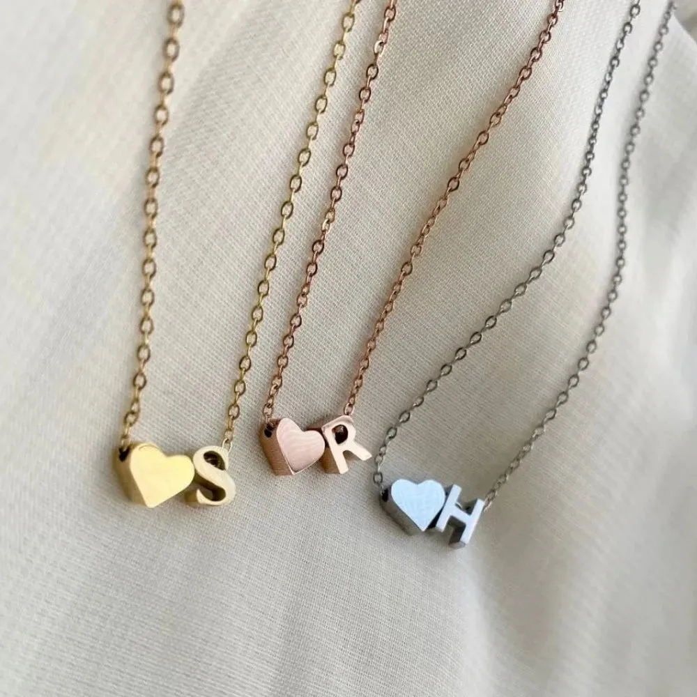 women's necklaces tiny heart initial alphabet silver goldcolor pendants ✈️ free.shipping