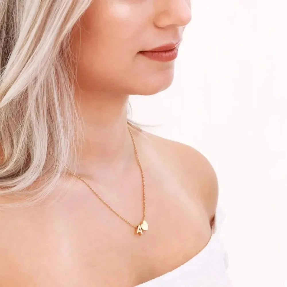 women's necklaces tiny heart initial alphabet silver goldcolor pendants ✈️ free.shipping