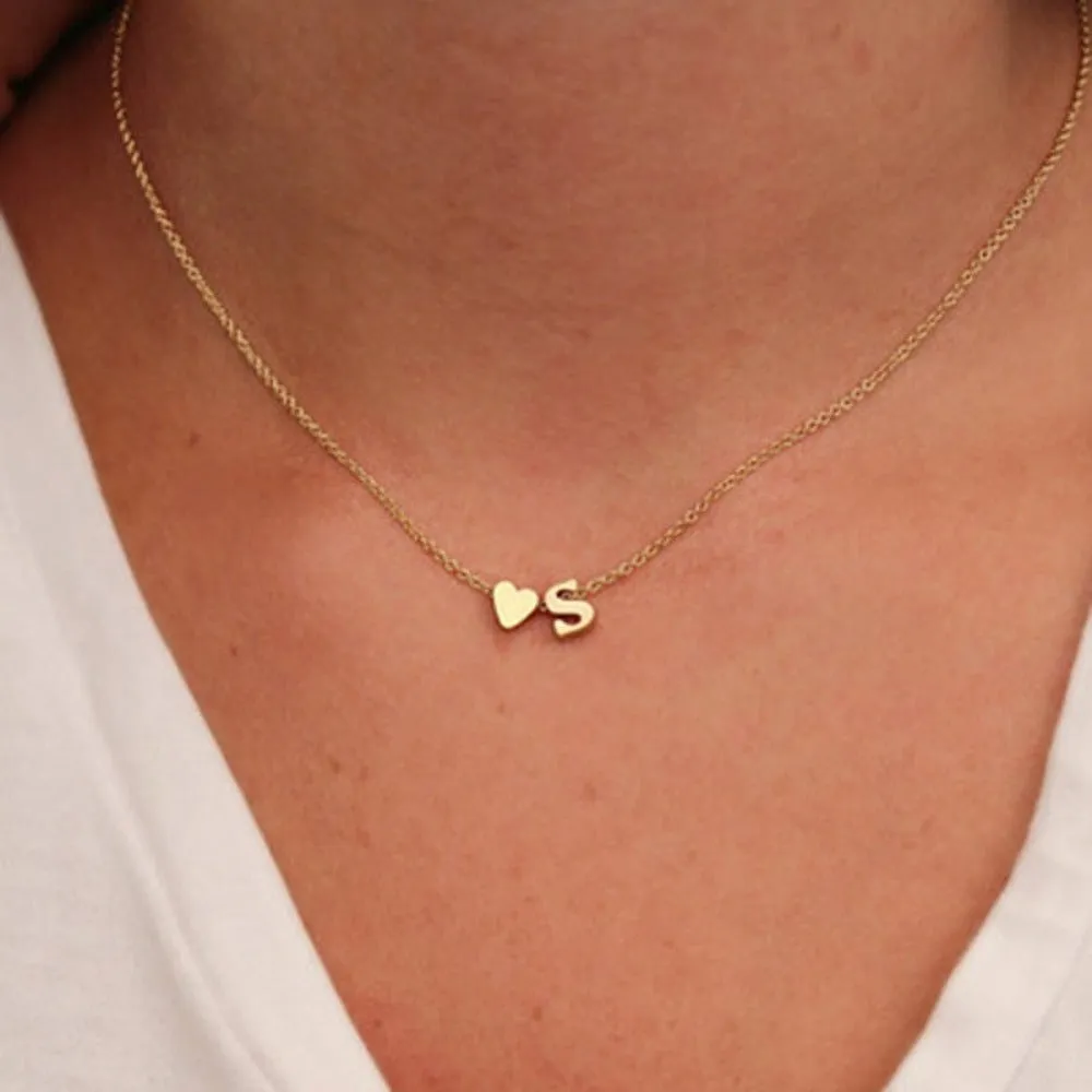 women's necklaces tiny heart initial alphabet silver goldcolor pendants ✈️ free.shipping