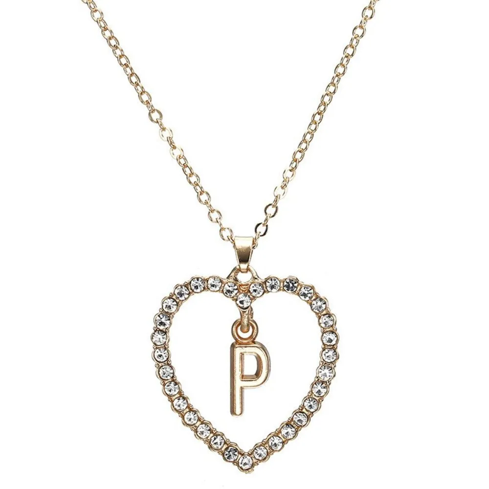 women's zirconia necklaces initial alphabet crystal stone heart pendants ✈️ free.shipping