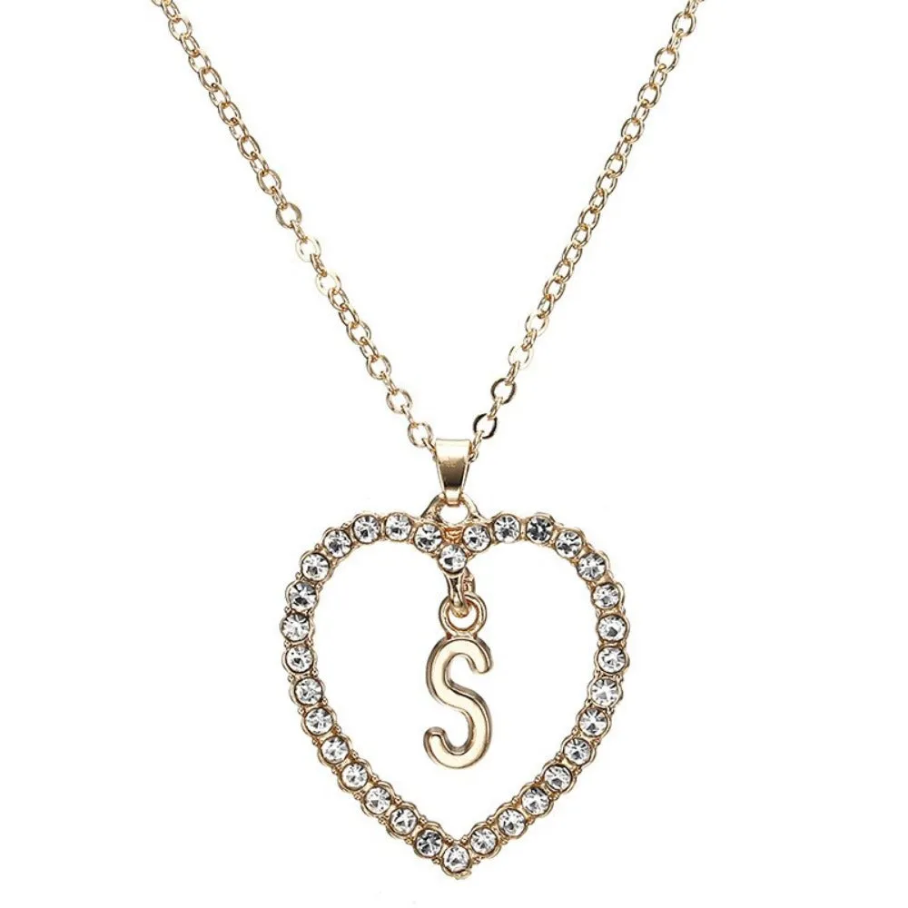 women's zirconia necklaces initial alphabet crystal stone heart pendants ✈️ free.shipping