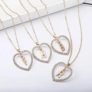 women's zirconia necklaces initial alphabet crystal stone heart pendants ✈️ free.shipping