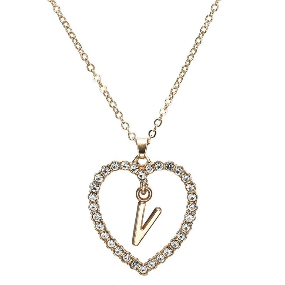 women's zirconia necklaces initial alphabet crystal stone heart pendants ✈️ free.shipping